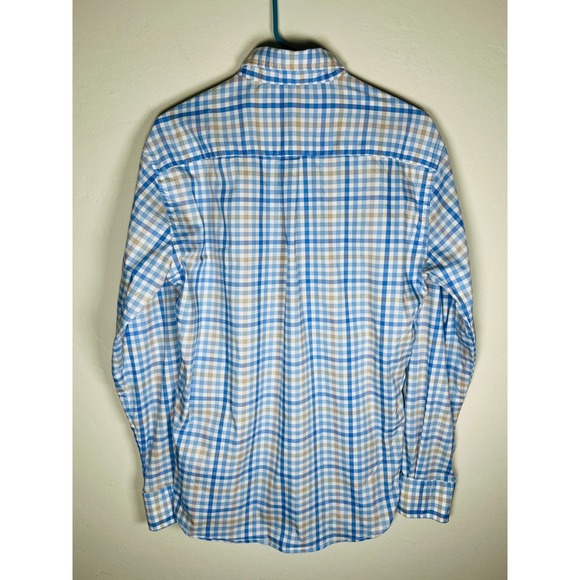 Peter Millar Button Down Shirt‎ Mens Medium Blue Tan Plaid Check Long Sleeve - Picture 5 of 10